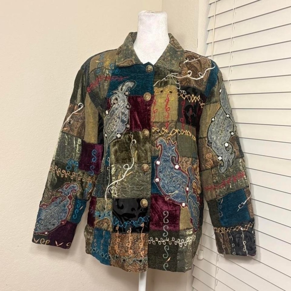 Patchwork jacket whimsygoth boho mirror velvet details Julia Kim size M